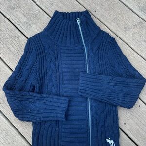 Y2K Navy blue Abercrombie and fitch cable knit double zip up sweater